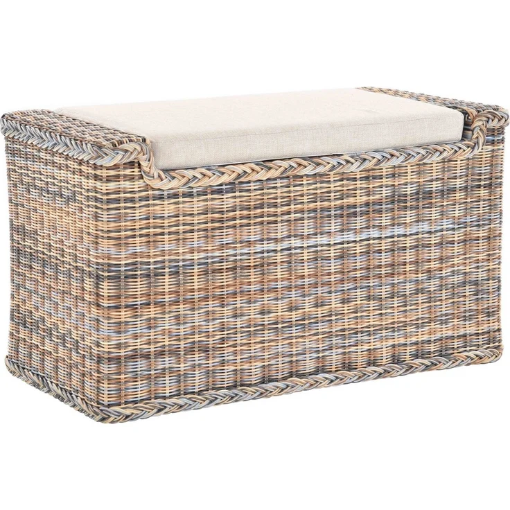 Krines Home Sitztruhe Rattan Wäschetruhe Sitzbank mit Stauraum Wäschesortierer 3 Fächer, mit Deckel – Bild 5
