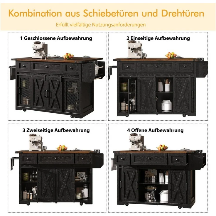 Celya Kücheninsel Kücheninselwagen mit ausziehbarer Arbeitsplatte, (mit Stromanschluss, 91cm Arbeitshöhe), ideal für den täglichen Einsatz in Küche oder Essbereich – Bild 3