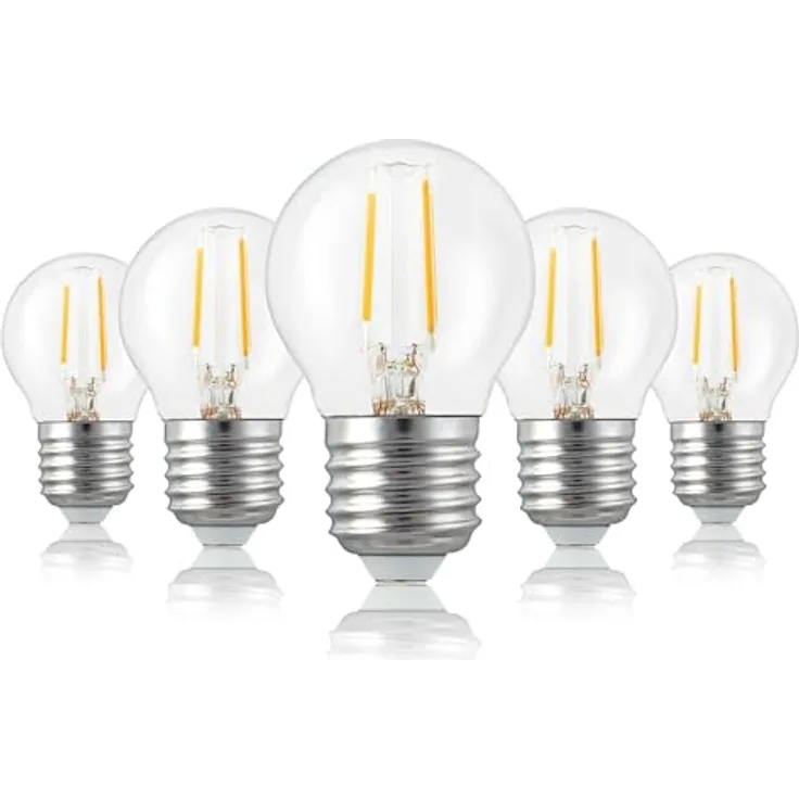 hellum LED Glühbirne E27 mit 2,2W als Ersatz für Glühbirne 25W, Mini Globe 250 Lumen 2700 Kelvin warmweiß, LED Glühlampe in klar für E27 Beleuchtung, 5 Stück 220407