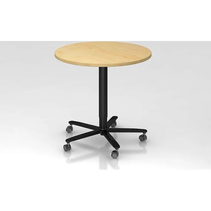 Säulenhubtisch rund, 80cm, Weiß / Schwarz