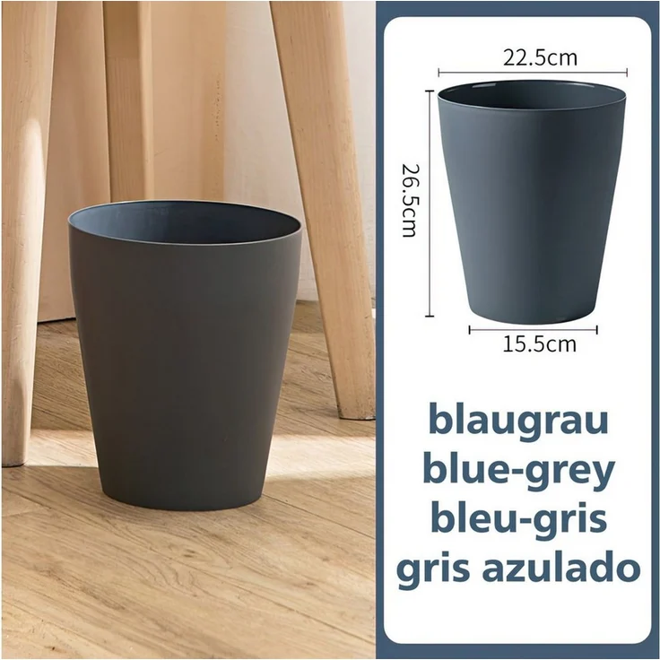 Sinoba Papierkorb rund moderner Mülleimer Papiereimer 788789, aus Kunststoff ideal für Kinderzimmer Küche Büro, 12 Liter Höhe 26,5cm, Blaugrau – Bild 2