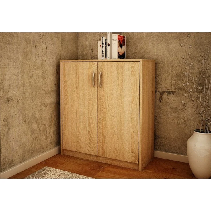 Home Collective Kommode 74cm breit in matter Ausführung, großzügiger Stauraum (Kommode mit 2 Türen und 1 Regal, hergestellt aus laminiertem Holzwerkstoff), Schrankaufbewahrung mit hochwertigen Polymergriffen - Sonoma – Bild 5