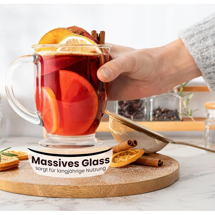 KONZEPT Teeglas Teegläser mit Henkel, Kaffeegläser, Cocktailgläser 400 ml, 6-tlg, Set 4/6 Stk. Perfekt für Tee, Kaffee, Glühwein, Cappuccino – Bild 5