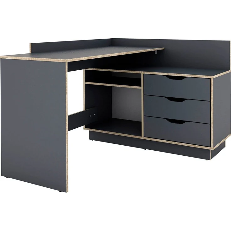 Winkelschreibtisch / Rechts oder Links montierbar / 3 Schubkästen / Anthrazit- Kanten in Sonoma Eiche /Bürotisch / Eckschreibtisch / Schreibtisch / B 129, H 83,5, T 105 cm – Bild 1