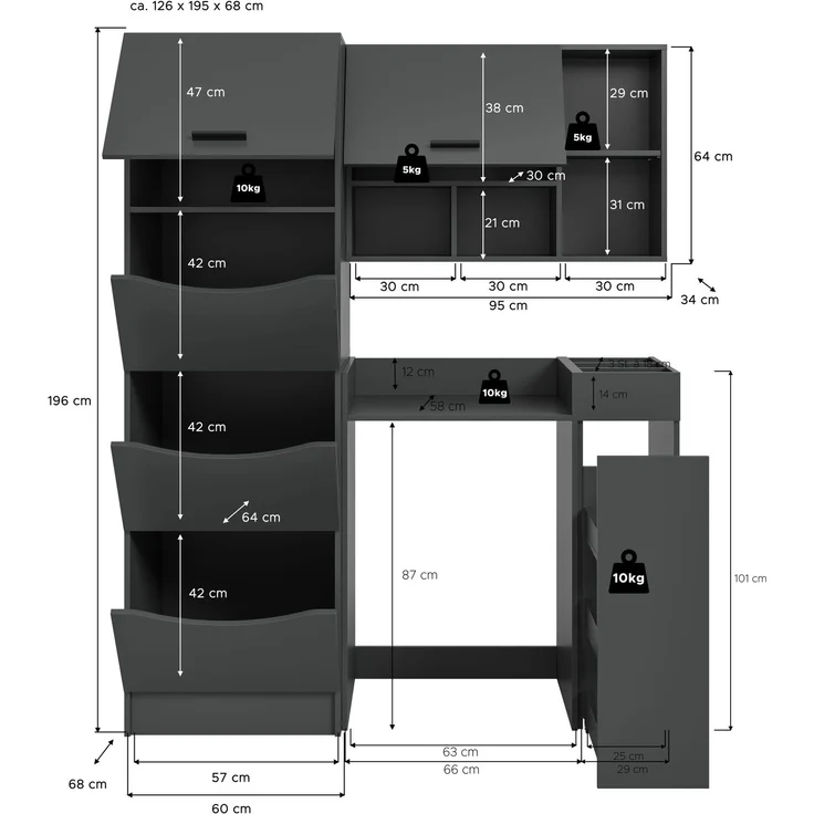 Waschmaschienenumbau Set (B/H/T: 145x195x62 cm) in anthrazit Nachbildung – Bild 5