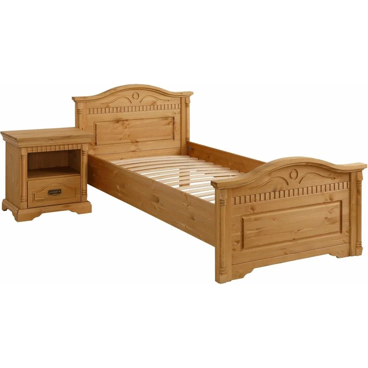 Home affaire Massivholzbett Graz, hohe Belastbarkeit, klassischer Landhausstil, FSC® zertifiziert (Breite/Belastbarkeit 180cm/220 KG, 90cm/=120KG), mit dekorativen Fräsungen, inklusive Lattenrost – Bild 3