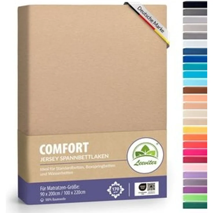 leevitex® Spannbettlaken, Premium 170g/m², Gummizug: rundum, schwer und dick, 100% Jersey-Baumwolle, Sand / Cappuccino, 90 x 200 - 100 x 220 cm – Bild 6