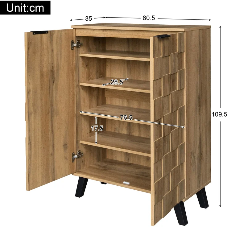 Flurschrank 80,5x35x109,5 cm - Eleganter Schuhschrank mit verstellbaren Böden – Bild 6