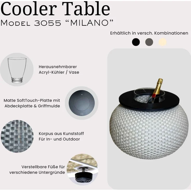 COOTAB Cooler Table MILANO 3-in-1 Loungetisch mit Acryl-Kühler - Anthrazit/Schwarz – Bild 3