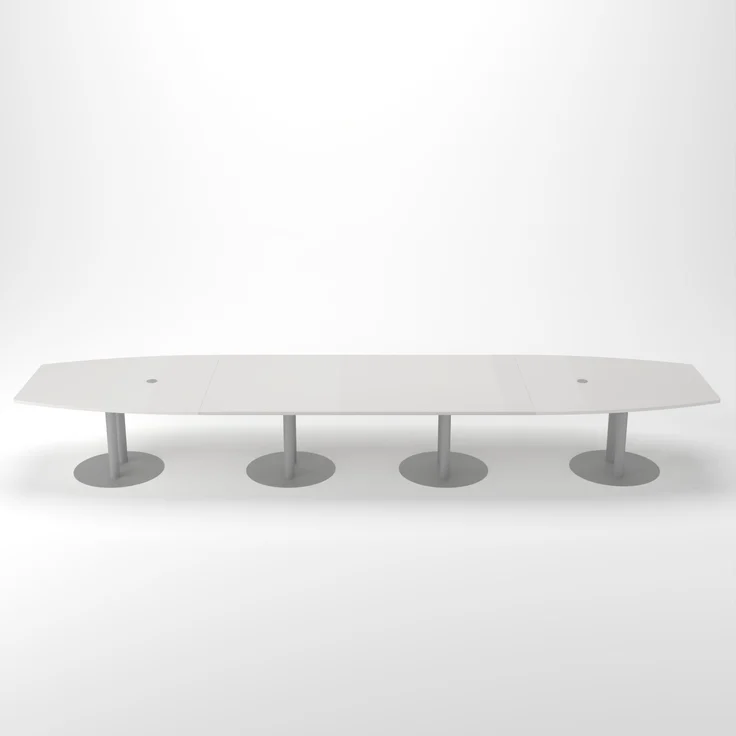 Rheinland Möbel Konferenztisch KONTI 520x130 cm – ovaler Besprechungstisch in Grau mit silbernen Säulenfüßen & 2 Kabelauslässen, erweiterbarer Meetingtisch für 16–18 Personen, moderner XXL-Tisch fürs Büro – Bild 2