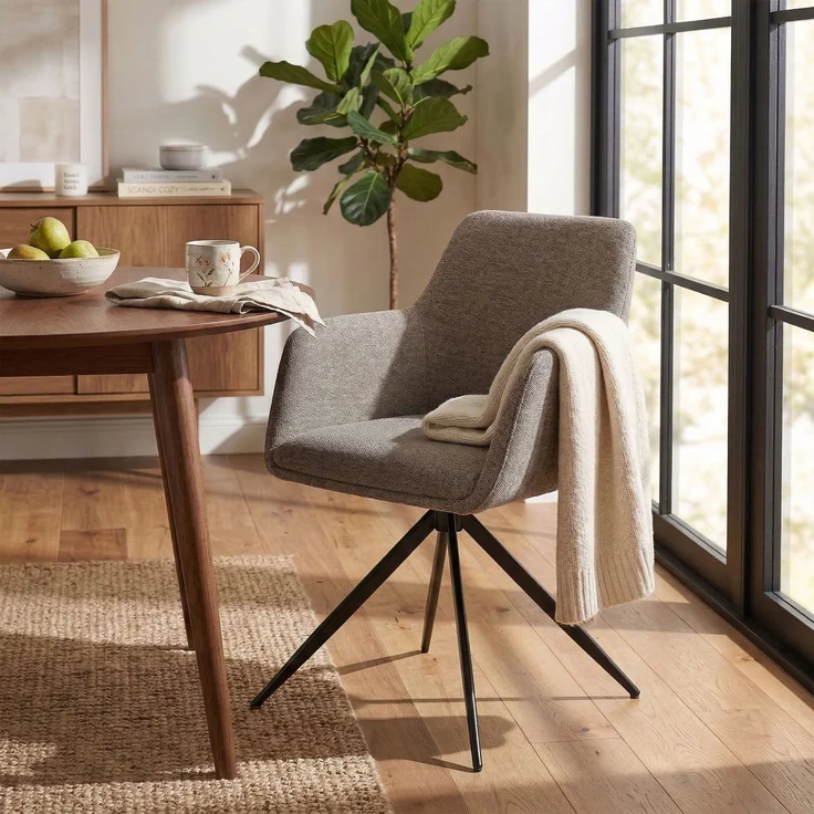 CLP 2er Set Esszimmerstuhl Olema Stoff 180° schwenkbar mit Rückenlehne gepolstert,taupe – Bild 3