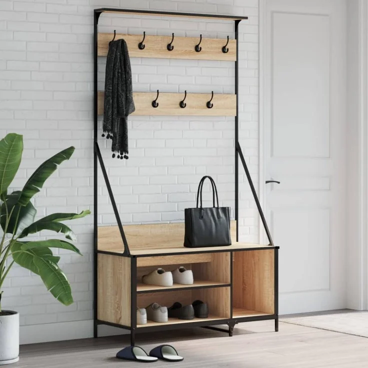 vidaXL Kleiderständer mit Schuhablage Sonoma-Eiche 100x41x184 cm 837868 – Bild 1