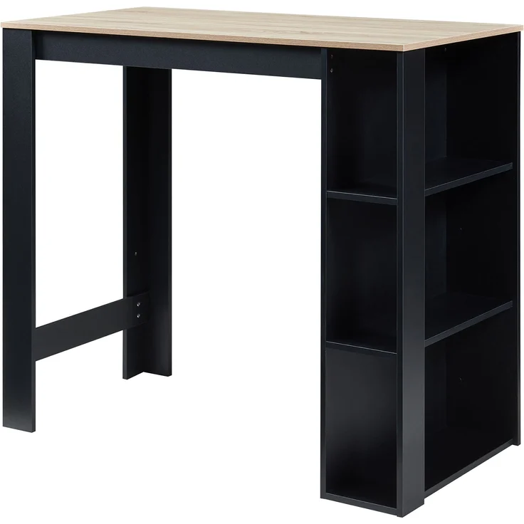 Bartisch Danderyd 120x60x106 cm mit 3 Ablagefächern Schwarz/Eicheoptik [en. casa] – Bild 2