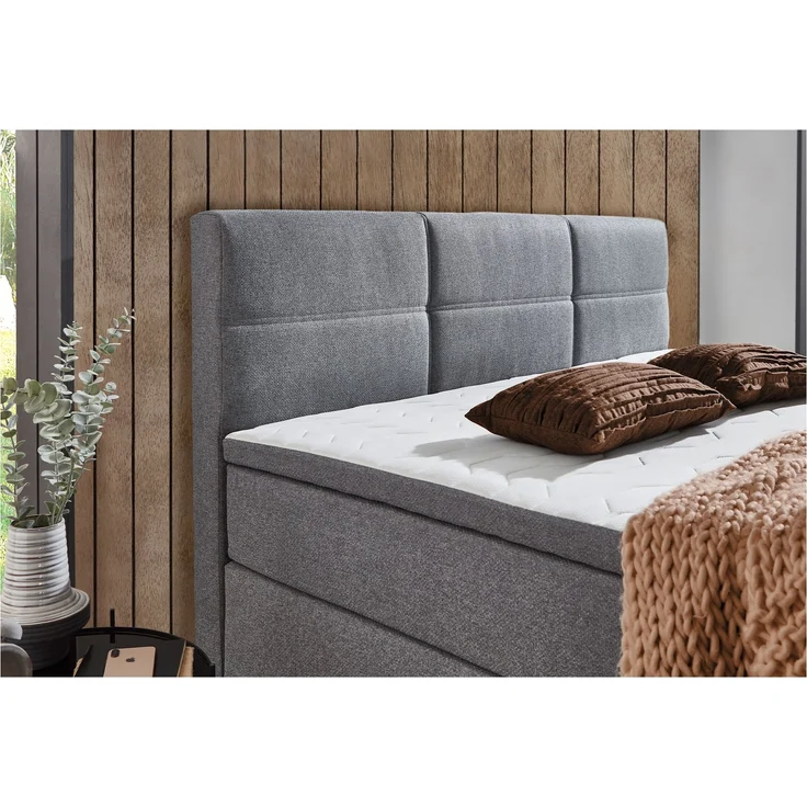 Boxspringbett Kansas / Kenora BX236, Mikrofaser, Grau, 140 x 110 x 213 cm – Bild 2