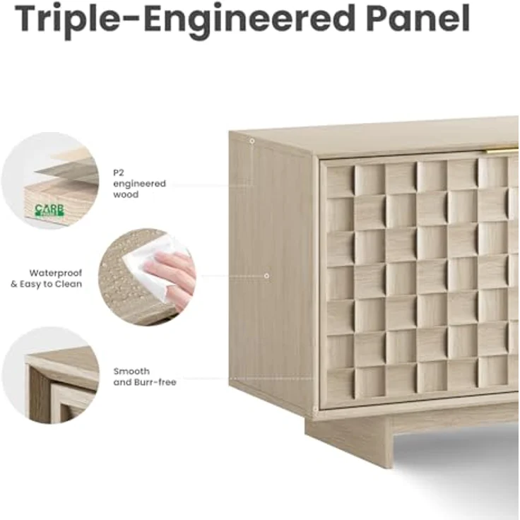 COLAMY TV-Schrank mit Zwei Türen, Entertainment-Center 150 cm mit verstellbaren Einlegeböden und Stauraum, Mid-Century Modern TV-Board für 50/55/65 Zoll Fernseher, Media-Konsole für Wohnzimmer, Eiche – Bild 4