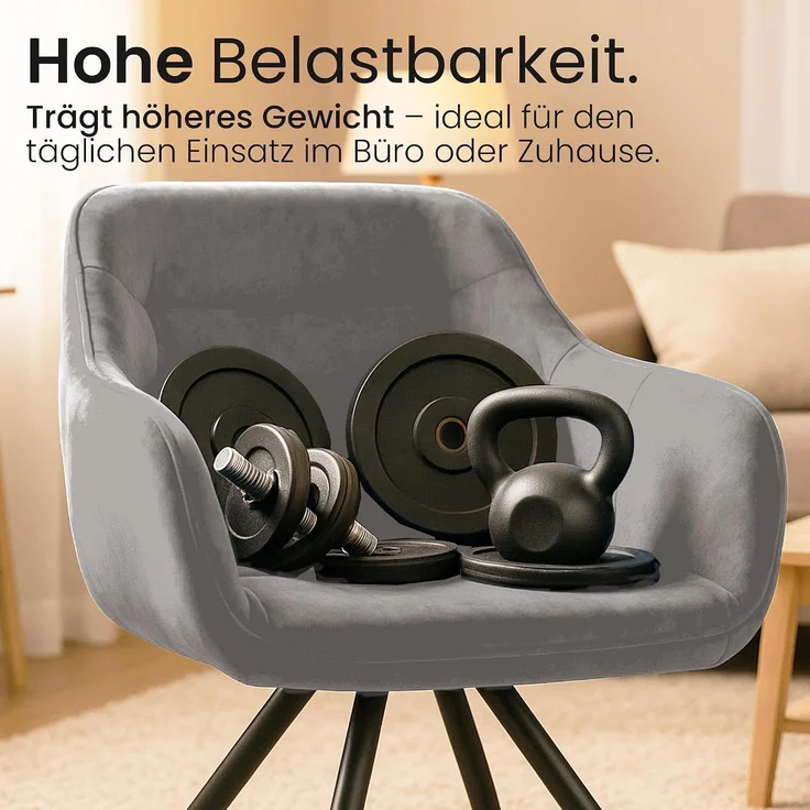 CLP Esszimmerstuhl drehbar mit Armlehne Russel, Küchenstuhl in Samt oder Stoff - Farbe:grau;Material:Samt – Bild 6