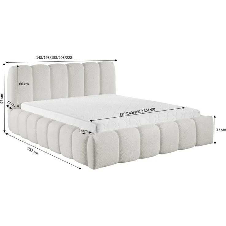 yourhouse24 Polsterbett MICANDI aus Bouclé inkl. Metallrahmen – Wolkenbett mit Bettkasten, Voluminöses Rillen-Design mit Gasdruckfedern & riesigem Stauraum – Bild 3
