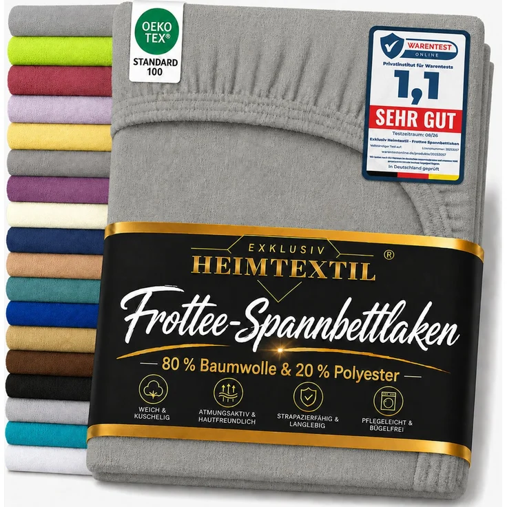 EXKLUSIV HEIMTEXTIL Frottee Spannbettlaken Premium 90 - 100 x 200 cm Grau – Bild 1