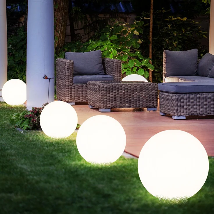 7er Set LED Solarleuchte, Kugel weiß, H 65 cm – Bild 3