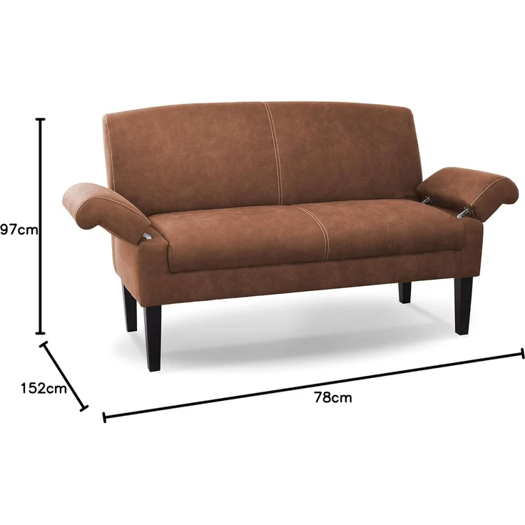 CAVADORE 2-Sitzer Küchensofa Malm, Sitzbank für Küche oder Esszimmer in Lederoptik, Inkl. Armteilverstellung, Federkern und moderner Kontrastnaht, 152 x 97 x 78, Mikrofaser: cognac – Bild 10
