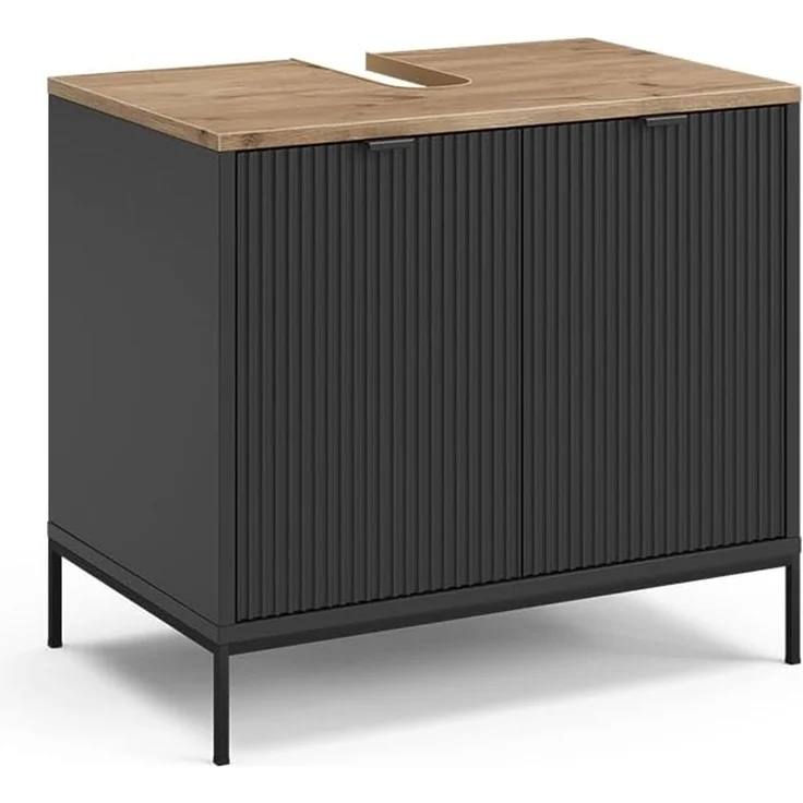 Vicco Waschbeckenunterschrank Eliza, Schwarz/Viking Oak, 70x63 cm mit Türen (1-St) – Bild 1