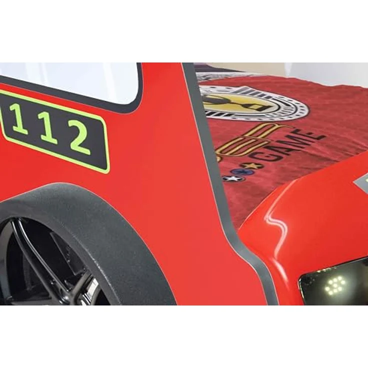 Autobett Kinderbett 90x200 Feuerwehrbett "Rio Firetruck" Hochglanz mit LED Leuchte Rot – Bild 9