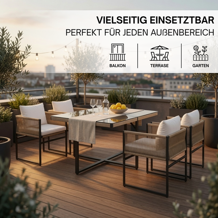Gartenset Sitzgruppe Gartenmöbel Set Cube Essgruppe Rope Outdoor Möbel Beige – Bild 5