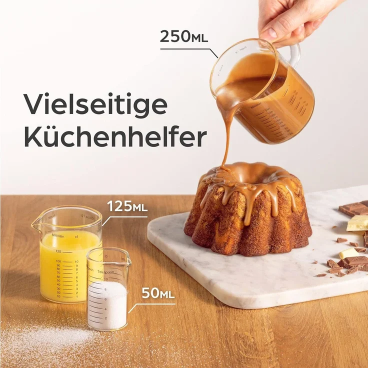Praknu Messbecher Glas Messbecher mit Ausguss - 50ml, 125ml, 250ml - Präzise Skala, Borosilikatglas, (Set) – Bild 2