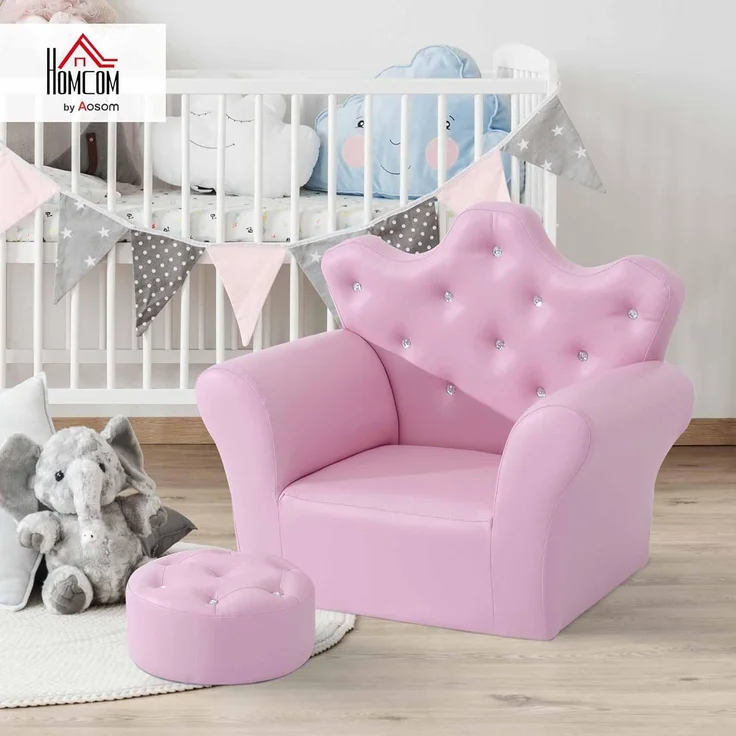 HOMCOM Sessel Kindersofa mit Ottomane Prinzessinnen (Prinzessinnen Sofa, 1-St, Kindersofa), Rosa 58 x 40.5 x 49 cm – Bild 2