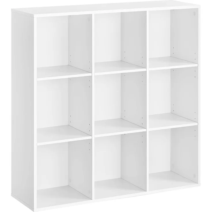 VASAGLE Bücherschrank, Bücherregal, mit 9 Fächern, Büroregal, Würfelregal, Standregal, für Wohnzimmer, Schlafzimmer, Büro, Kinderzimmer, weiß LBC177W01