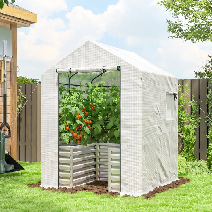 Outsunny Foliengewächshaus, PE, Stahl, Weiß, 141L x 141B x 190H cm – Bild 2
