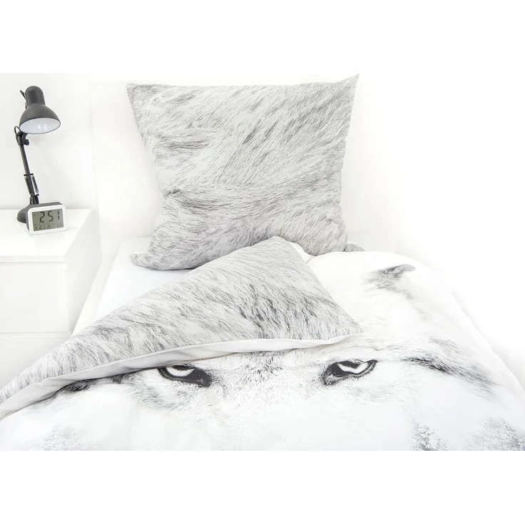 Herding Bettwäsche Flanell Bettwäsche Set mit Wolf 155 x 220 cm 80 x 80 cm Übergröße, 1 teilig, Langlebig – Bild 4