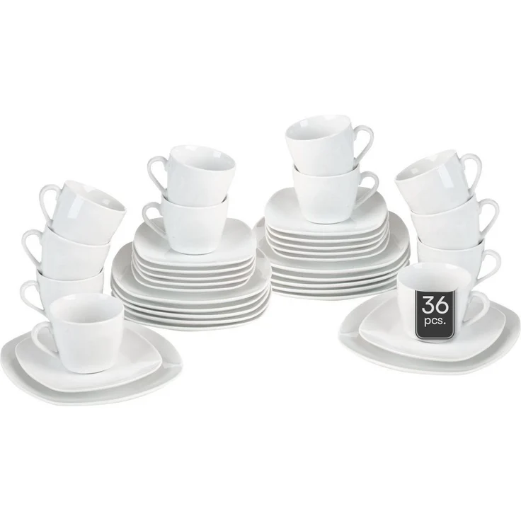 Home4You Kaffeeservice 36-tlg. (12 Personen), Weiß, Porzellan (36-tlg), 12 Personen, Porzellan – Bild 1