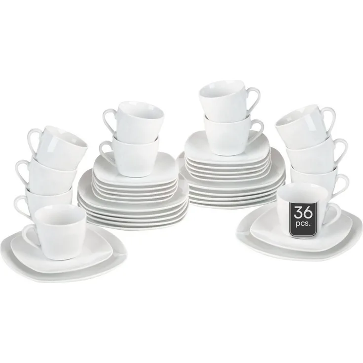 Home4You Kaffeeservice 36-tlg. (12 Personen), Weiß, Porzellan (36-tlg), 12 Personen, Porzellan