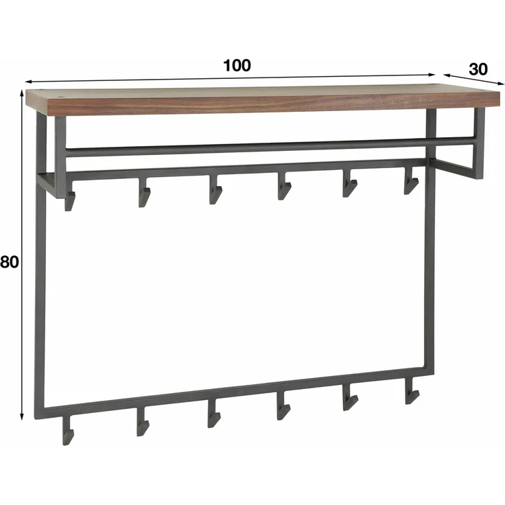 Garderobe Solalid Saja Massivholz, modernes Industriedesign, braun, mit Hutablage und 12 Haken – Bild 5