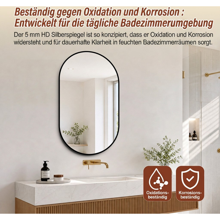 Badspiegel 50 × 80 cm mit schwarzem Aluminiumrahmen – 5 mm HD Silberspiegel, Sicherheitsfolie, klare Reflexion, horizontal & vertikal montierbar--Silber--80x50x3cm--YOUDENOVA – Bild 8
