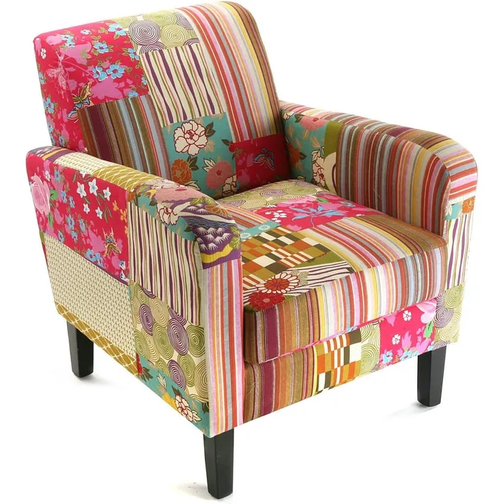 Versa Pink Patchwork Sessel für Wohnzimmer, Schlafzimmer oder Esszimmer, bequemer und Anderer Sessel, mit Armlehnen, Maßnahmen (H x L x B) 71 x 77 x 65 cm, Baumwolle und Holz, Farbe: Rosa