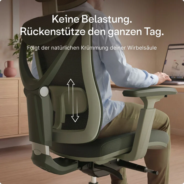 Desktronic Bürostuhl Verstellbarer Ergonomischer SitPro, Grün 3-Dimensional Armlehne, Integrierte 5-Wege-Lendenwirbelstütze – Bild 6