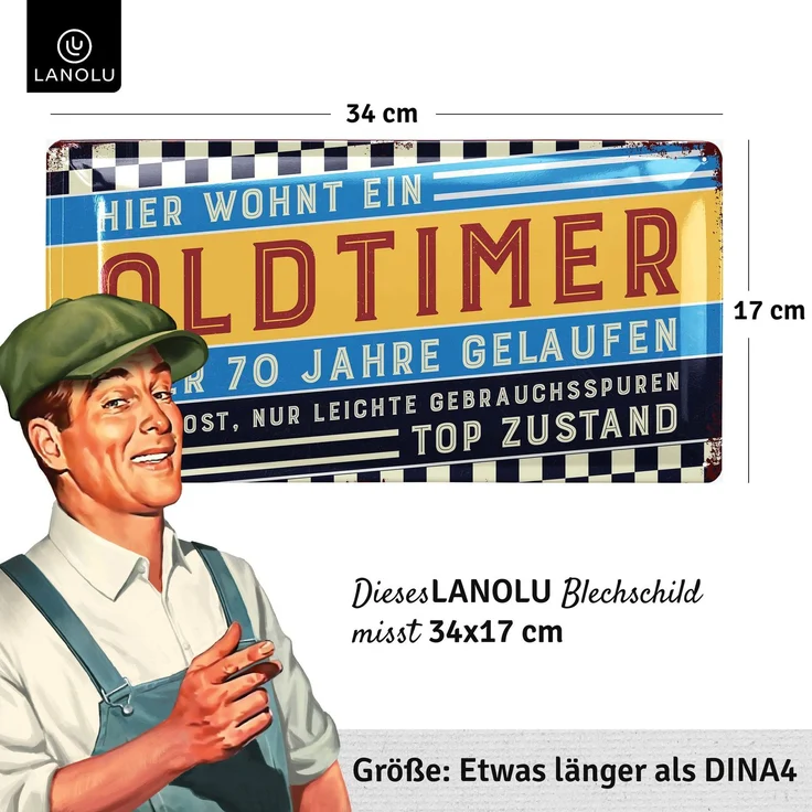 LANOLU Blechschild Oldtimer 70 Jahre - 17x34cm – Metall – Mehrfarbig – 17120 – Bild 4