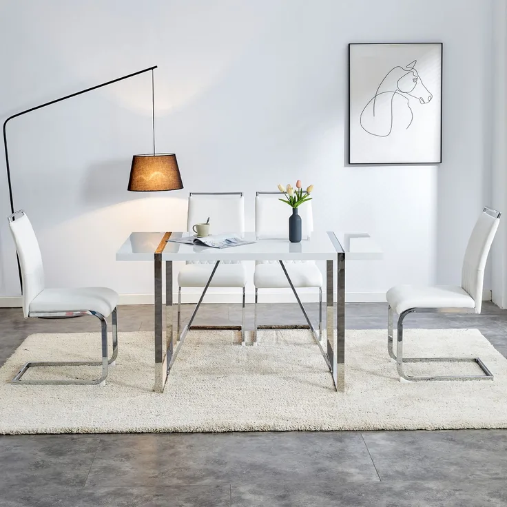 Esszimmerstuhl 2er-Set ergonomisch mit Kunstleder & Leinen gepolstert, komfortabler Küchen- und Bürostuhl,Weiß