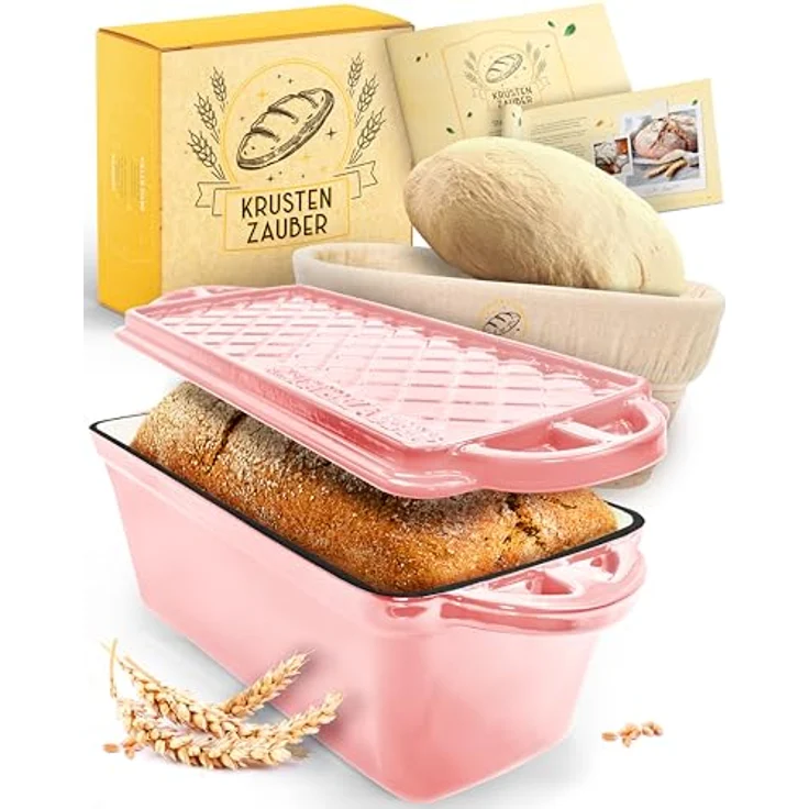 Krustenzauber Brotbackform Brotbackform Gusseisen Topf Brot Backen [inkl. Gärkorb] – Bild 2