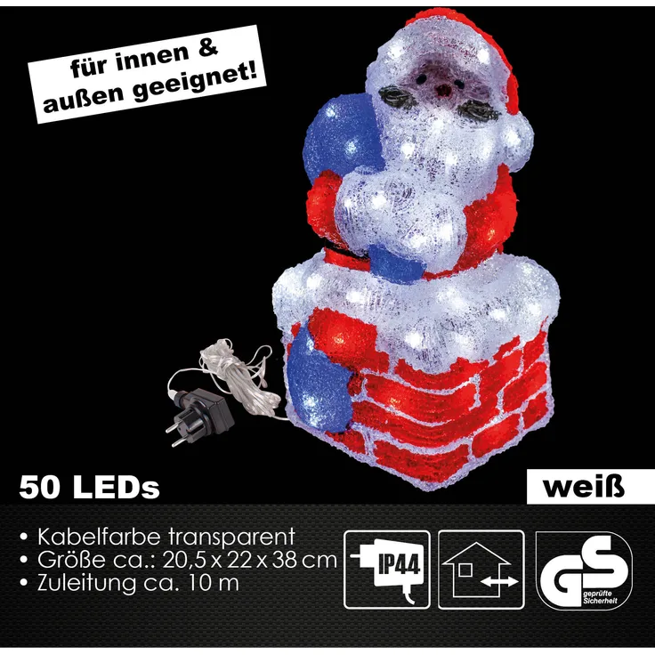 LED Weihnachtsfigur Acryl Weihnachtsmann 38cm Figur beleuchtet Weihnachtsdeko