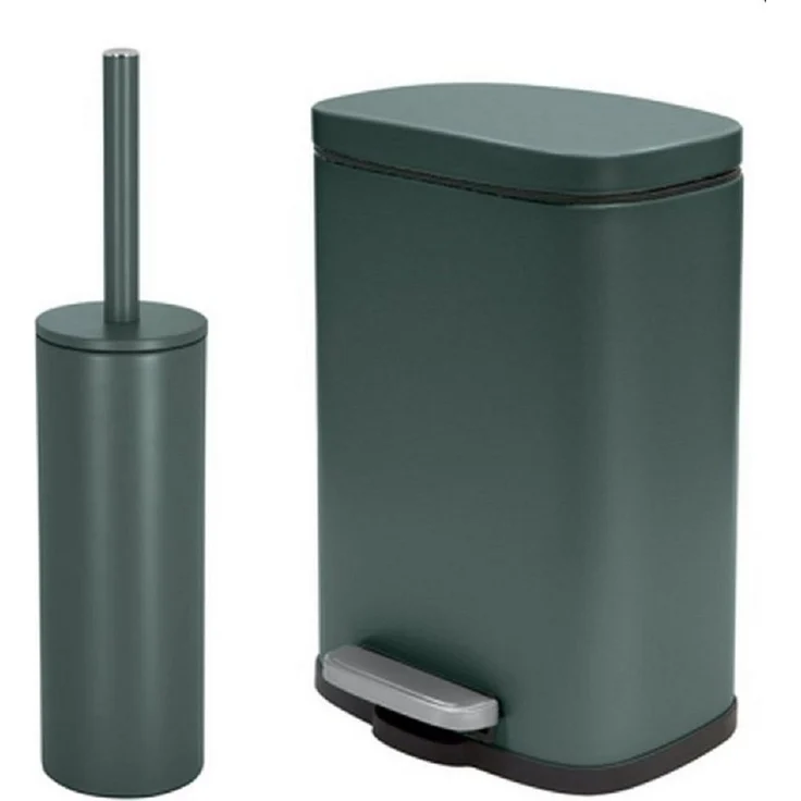 spirella Badaccessoires-Sets AKIRA, Badezimmer Zubehör-Set, 2-tlg, bestehend aus Kosmetikeimer 5L Treteimer mit SoftClose Absenkautomatik und WC Garnitur mit hygienischem Innenbehälter und Deckel, Stahl matt-satiniert, angesagte Trendfarben, dunkelgrün... – Bild 5