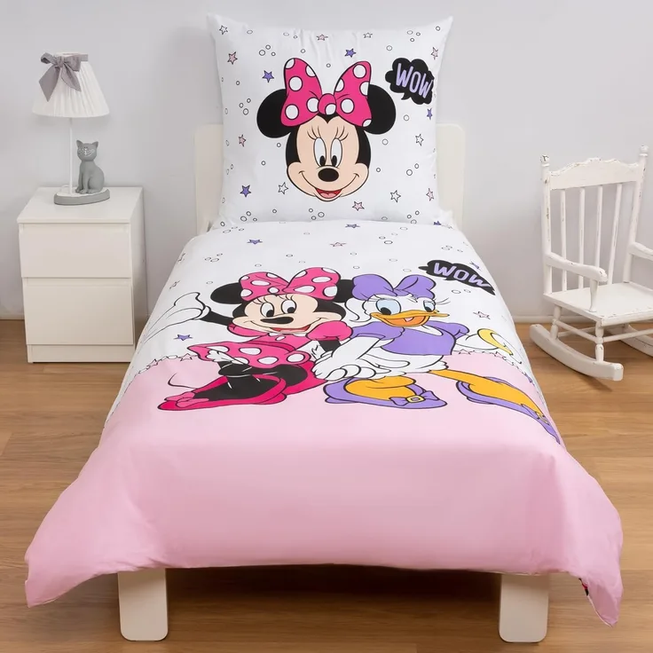 Disney Wendebettwäsche Disney Home Minnie & Daisy Wendebettwäsche 135x200 Kissenbezug 80x80, 2 teilig, Mit Reißverschluss, 100% Baumwolle