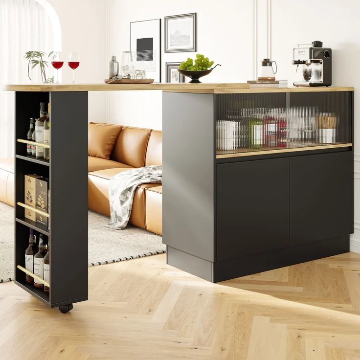 ZUBALIYA Drehbarer Bartisch 90 x 45 cm, für Küche und Essbereich, MDF, Schwarz – Bild 5