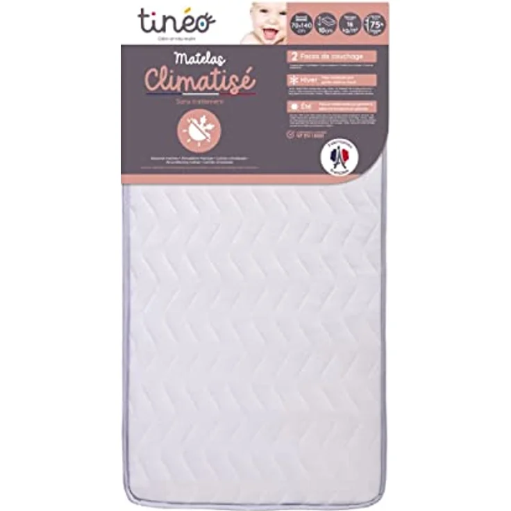 TINÉO – Klimaaktive matratze 70 x 140 x 10 cm – Babymatratze – klimatisiert – 1 Sommerseite – 1 Winterseite – unbehandelt – Dichte 20 kg/m3 – Made in France – Bild 5