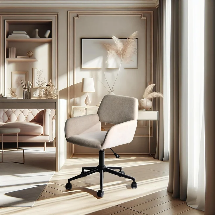 39F FURNITURE DREAM Skandinavischer Bürostuhl aus beigem Stoff, drehbar, höhenverstellbar und 5 Rollen für Kinder, die zu Hause Arbeiten, 56,5 x 57,5 x 75 – 85 cm, 56,5 x 57,5 x 75 – 85 cm – Bild 7