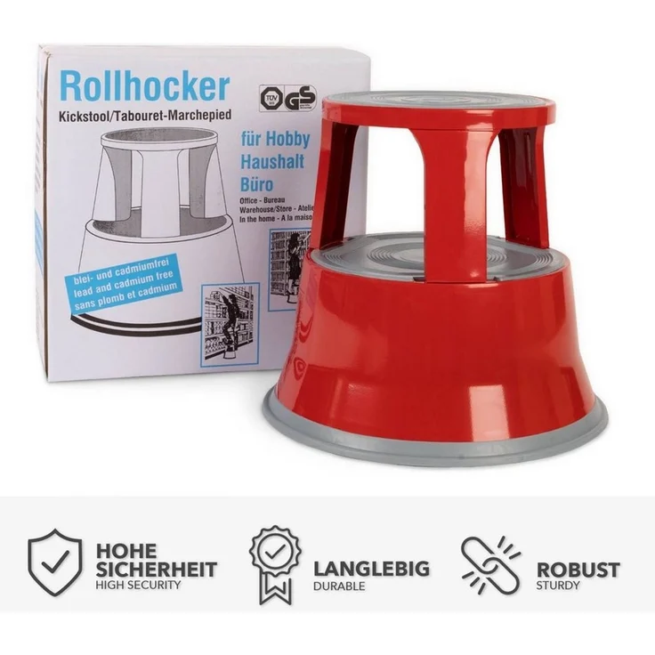 Karat Tritthocker Elefantenfuß, 4 Farben Rollhocker, Hocker, Sitzfläche ohne Lehne, Stahl – Bild 5