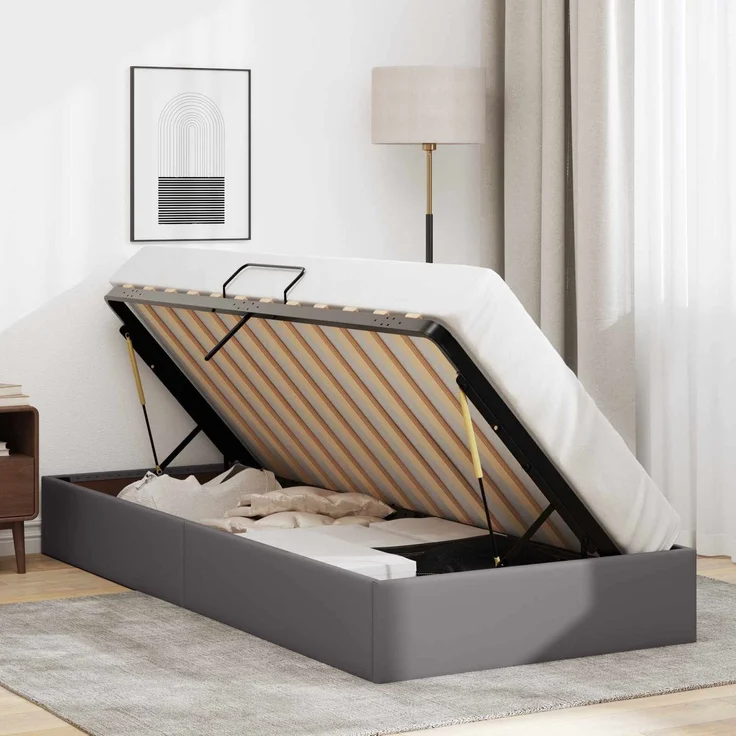 vidaXL Ottoman Bettgestell mit Speicher Grau 90 x 190 cm Kunstleder 3442752 – Bild 4