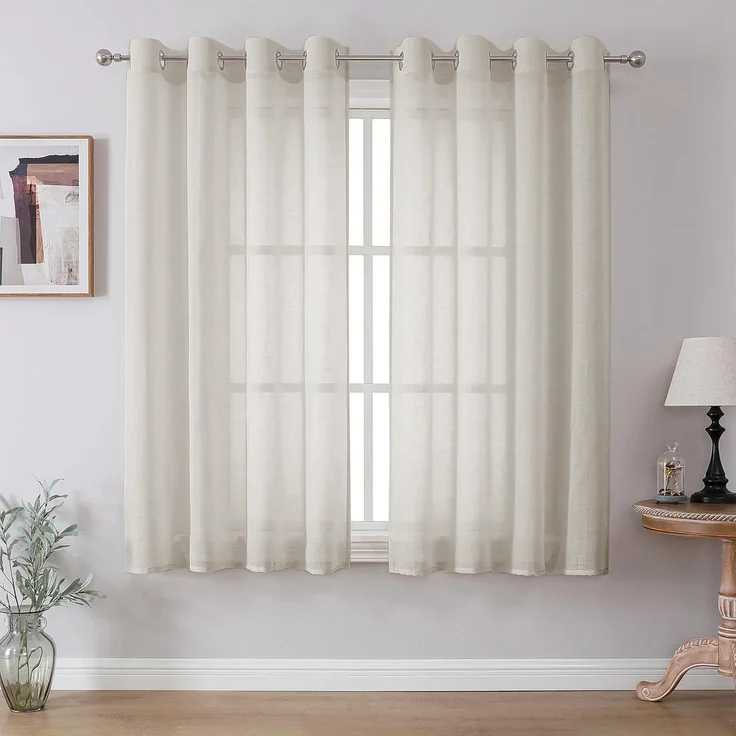 CUCRAF Leinen Voile Vorhänge mit Ösen Gardine für Schlafzimmer Wohnzimmer, Leinenfarbe, H160 x B140cm 2er Set – Bild 1